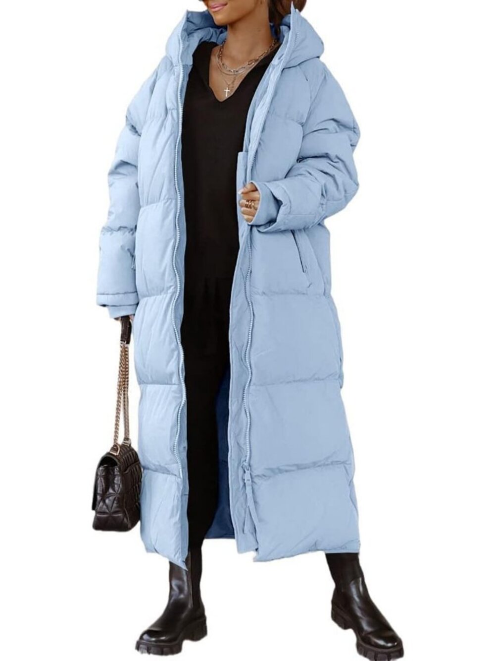 Cozy Hooded Maxi Long Quilted Puffer Jacket for Women - Winter Outerwear, Long